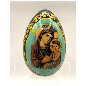 Russian Orthodox Hand Painted & Signed Wooden Egg